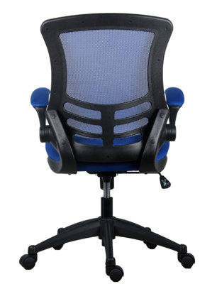 Rainbow Zebra Blue Mesh Office Chair with Black Base and Folding Armrests