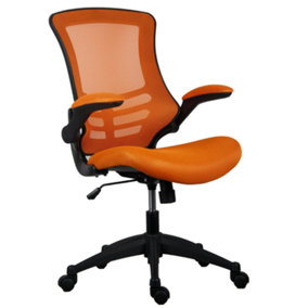 Rainbow Zebra Orange Mesh Office Chair with Black Base and Folding Armrests