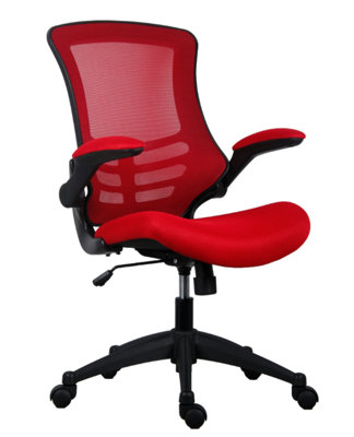 Rainbow Zebra Red Mesh Office Chair with Black Base and Folding Armrests