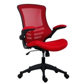 Rainbow Zebra Red Mesh Office Chair with Black Base and Folding Armrests