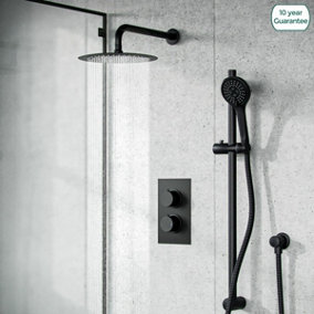 Rainfall Shower Head Thermostatic Mixer Valve Hand Held Matt Black Kit Temel