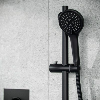 Rainfall Shower Head Thermostatic Mixer Valve Hand Held Matt Black Kit Temel - 3