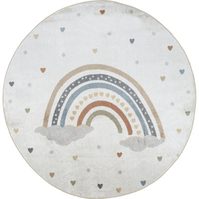 RAINI-BOW Round Kids Machine Washable Multicolour Bedroom Area Rug 160 x 160 cm