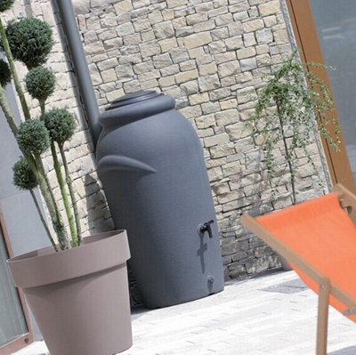 Rainwater Tank Water Butt Plastic Container Garden Storage Barrel 210 L Grey