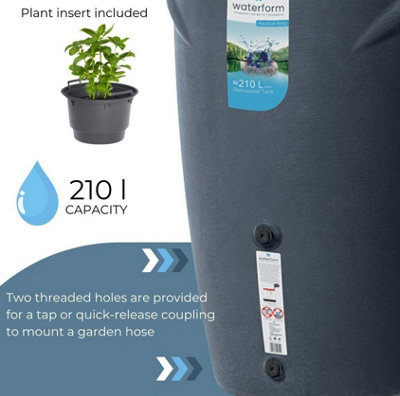 Rainwater Tank Water Butt Plastic Container Garden Storage Barrel 210 L Grey