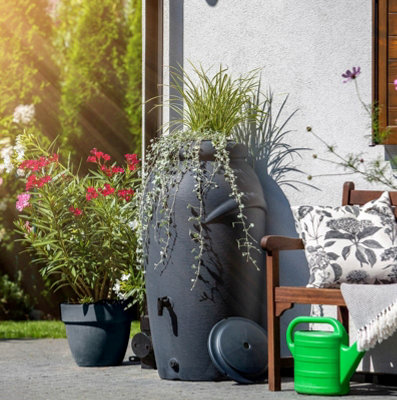 Rainwater Tank Water Butt Plastic Container Garden Storage Barrel 210 L Grey