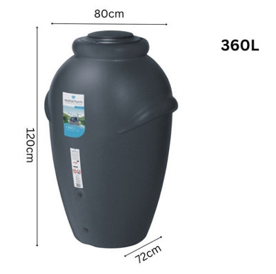 Rainwater Tank Water Butt Plastic Container Garden Storage Barrel 360 L Anthracite