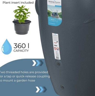 Rainwater Tank Water Butt Plastic Container Garden Storage Barrel 360 L Grey