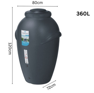 Rainwater Tank Water Butt Plastic Container Garden Storage Barrel 360 L Grey