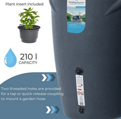Rainwater Tank Water Butt Plastic Container with connection Kit Anthracite 210L