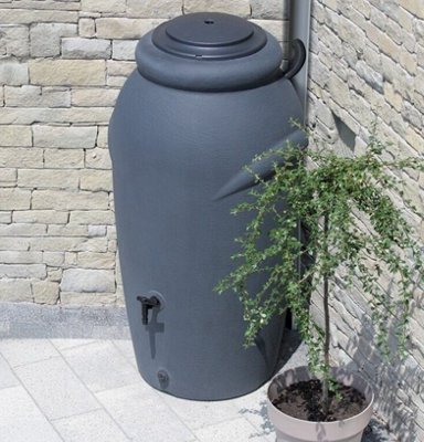Rainwater Tank Water Butt Plastic Container with connection Kit Anthracite 210L