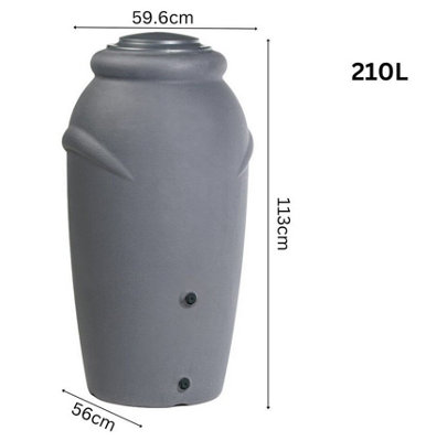 Rainwater Tank Water Butt Plastic Container with connection Kit Grey 210L