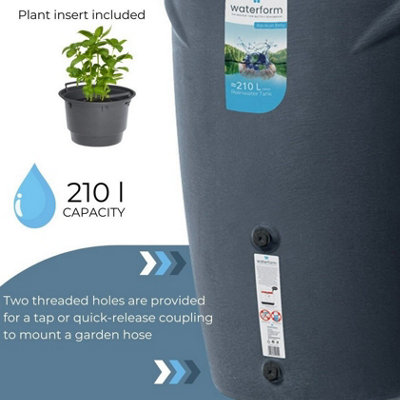 Rainwater Tank Water Butt Plastic Container with connection Kit Grey 210L
