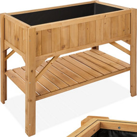 Raised Bed - made of wood, with storage shelf, weather-resistant, 119 x 53 x 90 cm - brown