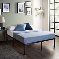 Raised Platform Bed Frame Double Metal Bed Frame Black - No Mattress