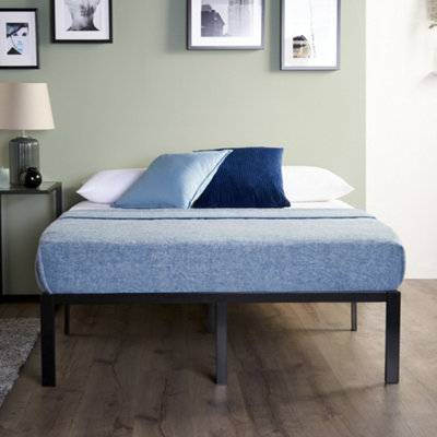 Raised Platform Bed Frame Double Metal Bed Frame Black - No Mattress