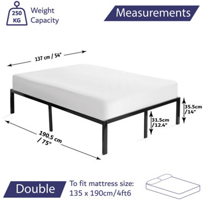 Raised Platform Bed Frame Double Metal Bed Frame Black - No Mattress