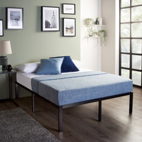 Raised Platform Bed Frame Metal Double Bed With Mattress Black