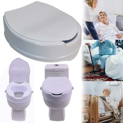 Raised Toilet Seat Aid with Lid 10cm (4") Elevated Strong and Durable - 4