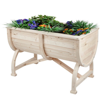 Raised Wooden Barrel Garden Planter