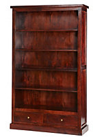Rajwada Dark Mango Wood 5 Shelf And 2 Drawers Large Bookcase