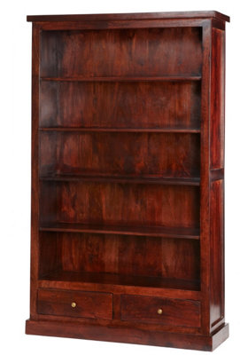 Rajwada Dark Mango Wood 5 Shelf And 2 Drawers Large Bookcase