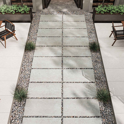RAK 60x120 20mm Stone Lagoon Beige Matt Smooth Unglazed Concrete Effect Porcelain Outdoor Paving Tile - 21.6m² Pack of 30