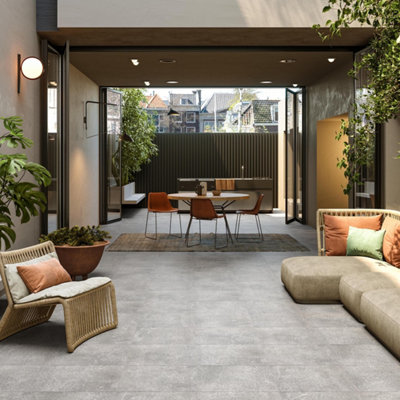 RAK 60x60 20mm Fashion Stone Outdoor Clay Matt Smooth Unglazed Stone Effect Porcelain Outdoor Paving Tile - 0.72m² Pack of 2
