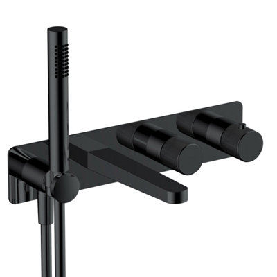 RAK Amalfi Thermostatic Concealed Dual Outlet Shower Valve, Handset and Bath Spout - Matt Black