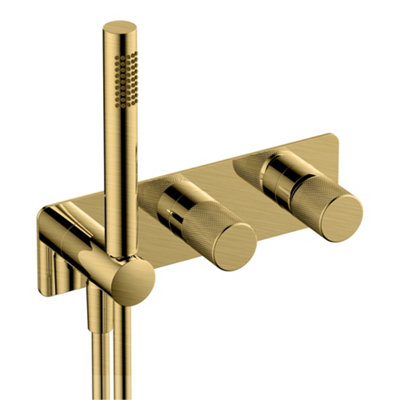 RAK Amalfi Thermostatic Concealed Dual Outlet Shower Valve with Handset - Brushed Gold