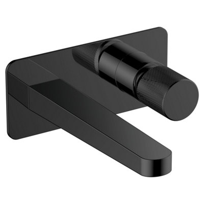 RAK Amalfi Wall Mounted Brushed Modern Basin Tap Solid Brass - Matt Black