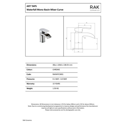 RAK Art Polished Chrome Modern Basin Sink Mixer Tap Solid Brass