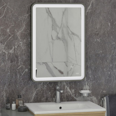 RAK Art Soft 500x700mm Brushed Nickel Square with Touch Sensor Illuminated Mirror IP44