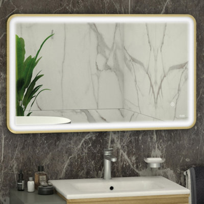 RAK Art Soft 600x1200mm Brushed Gold Square with Touch Sensor Illuminated Mirror IP44