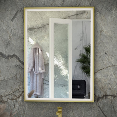 RAK Art Square 500x700mm Brushed Gold Square with Touch Sensor Illuminated Mirror IP44