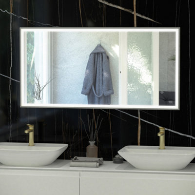 RAK Art Square 600x1000mm Brushed Nickel Square with Touch Sensor Illuminated Mirror IP44