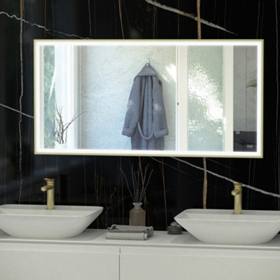 RAK Art Square 600x1200mm Brushed Gold Square with Touch Sensor Illuminated Mirror IP44