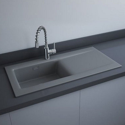 RAK Ceramics Ceramic Inset Kitchen Sink - 1 Bowl, Matt Grey, 1010 x 510 ...