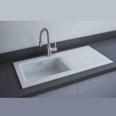 RAK Ceramics Gourmet Dream 2 White Ceramic Kitchen Sink 1.0 Bowl Reversible Drainer 1010 x 510mm