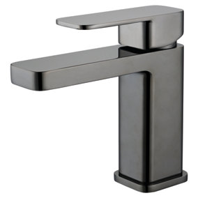 RAK Compact Black Polished Black chrome Modern Basin Sink Mixer Tap Solid Brass