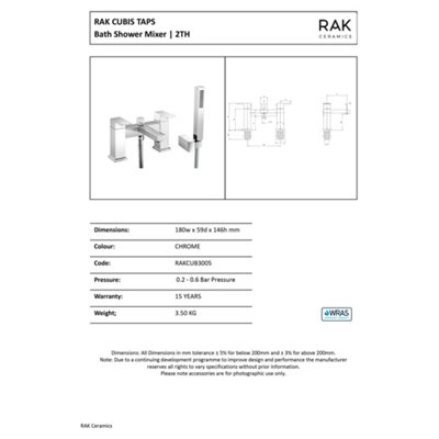 RAK Cubis Polished Chrome Modern Bath Shower Mixer Tap Solid Brass