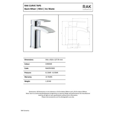 RAK Curve Polished Chrome Modern Basin Cloakroom Sink Mixer Tap Solid Brass