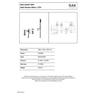 RAK Curve Polished Chrome Modern Bath Shower Mixer Tap Solid Brass