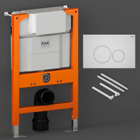 RAK Eco-Fix 0.82M Low Height Concealed Cistern Frame for Wall Hung WC Pans with Matt White Round Dual Flush Plate - WRAS