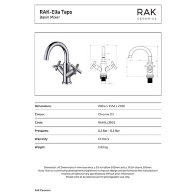 RAK Ella Polished Chrome Modern Basin Sink Mixer Tap Solid Brass