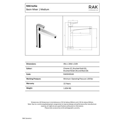 Shop RAK Ischia Mid Height Polished Chrome Modern Basin Mixer Tap Solid ...