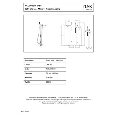 RAK Moon Polished Chrome Freestanding Bath Shower Mixer Tap Solid Brass