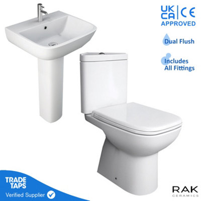 RAK Origin Close Coupled Corner Toilet WC with S600 Basin & Pedestal Set Price Comparisons | Compare The Build