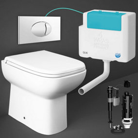 RAK Origin Square Back to Wall Toilet WC Pan & Soft Close Seat with FNX Concealed Cistern - Chrome Flush Plate