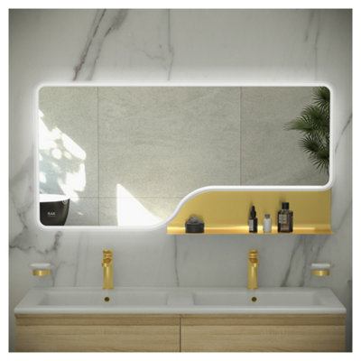 RAK Ornate 600x1200 Brushed Gold Square with Touch Sensor Illuminated Mirror IP44